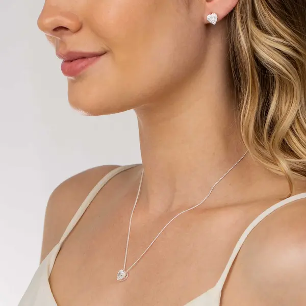 Conjunto Prata Coração Cravejado