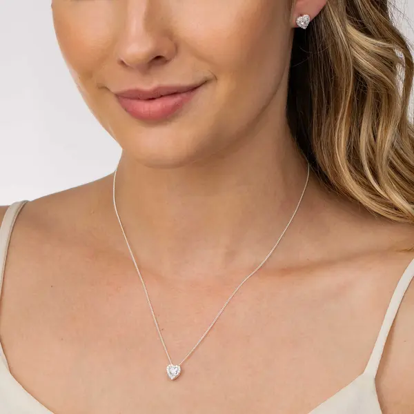 Conjunto Prata Coração Cravejado