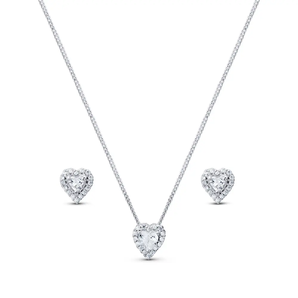 Conjunto Prata Coração Cravejado
