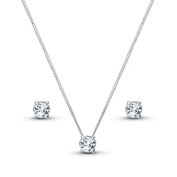 Conjunto Prata Redondo com Zircônia