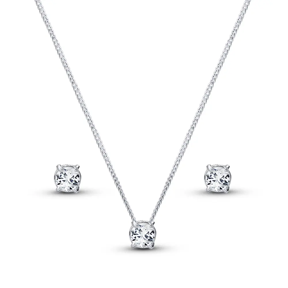 Conjunto Prata Redondo com Zircônia