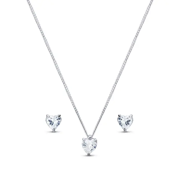 Conjunto Prata Coração com Zircônia