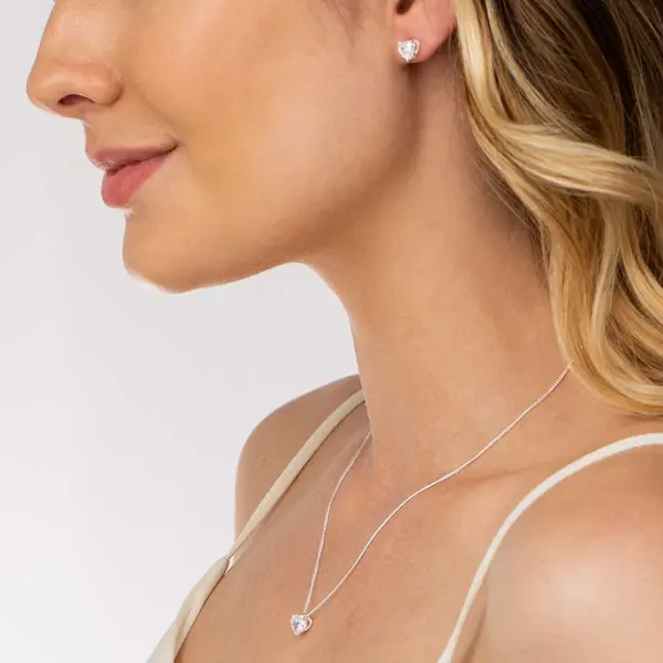 Conjunto Prata Coração com Zircônia