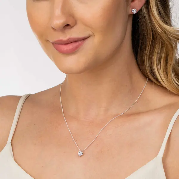 Conjunto Prata Coração com Zircônia