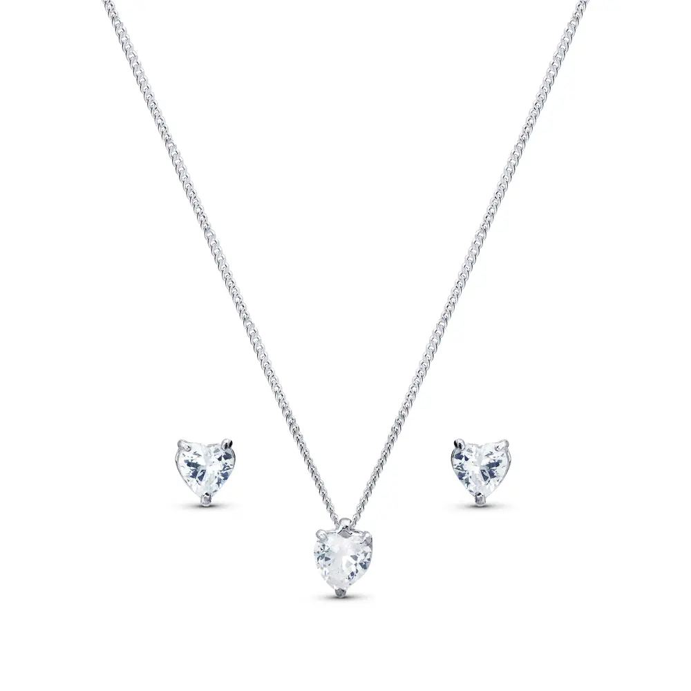 Conjunto Prata Coração com Zircônia
