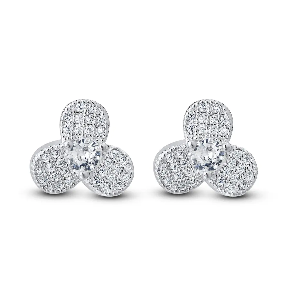 Brinco Prata Leve Flor de Zircônias