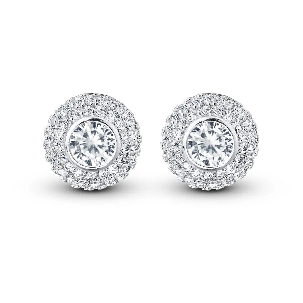 Brinco Prata Leve Redondo Cravejado