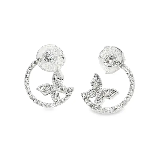 Brinco Prata Leve Borloleta com Zircônias