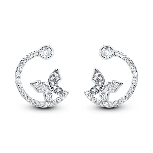 Brinco Prata Leve Borloleta com Zircônias