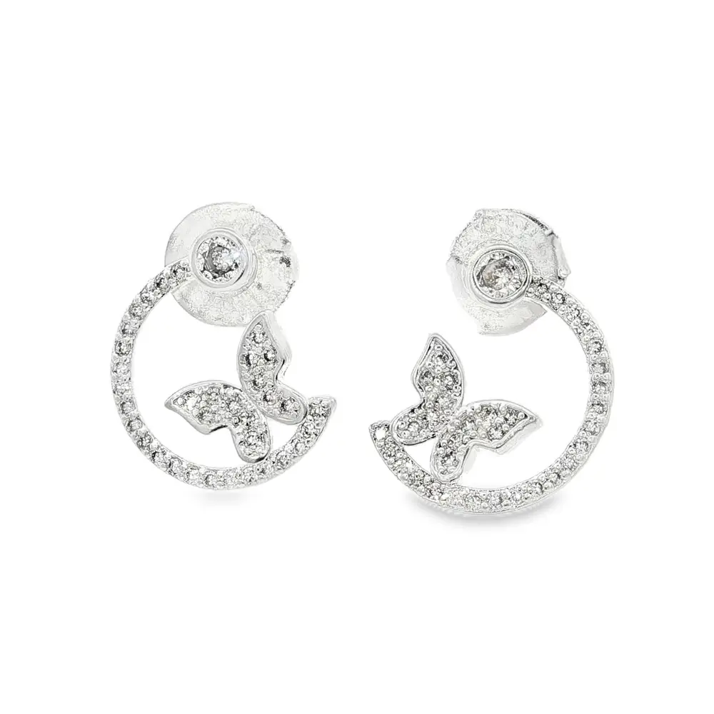 Brinco Prata Leve Borloleta com Zircônias