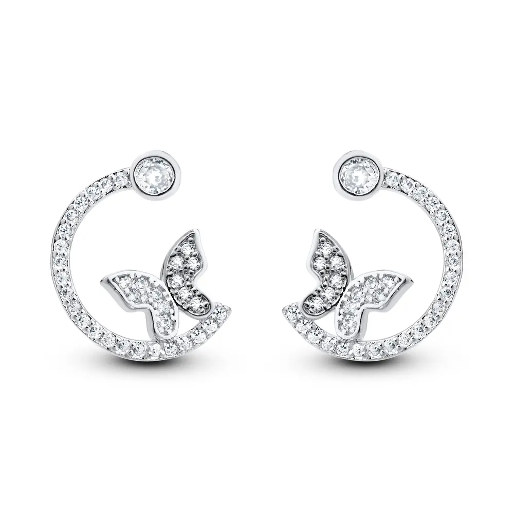 Brinco Prata Leve Borloleta com Zircônias