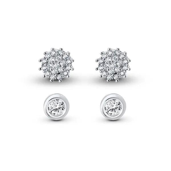 Brinco Prata Duplo Redondo com Zircônias