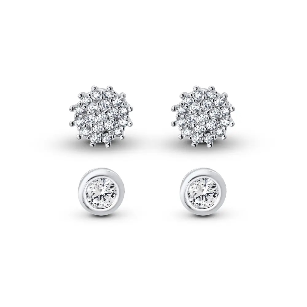 Brinco Prata Duplo Redondo com Zircônias