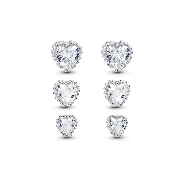 Brinco Prata Leve Trio Corações com Zircônias