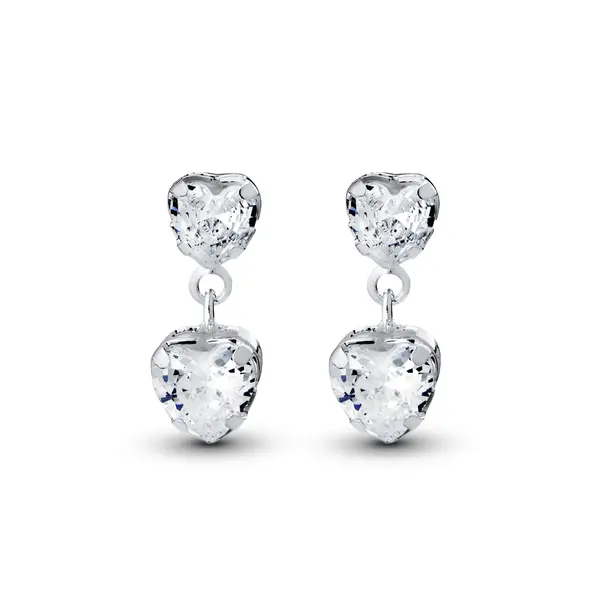 Brinco Prata Leve Dois Corações em Zircônia