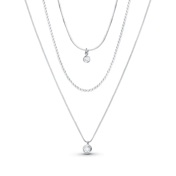 Gargantilha Prata Leve Tripla Ponto Luz em Zircônia