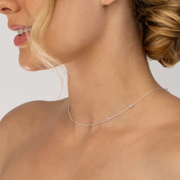 Gargantilha Choker Prata Leve Zircônias Coloridas