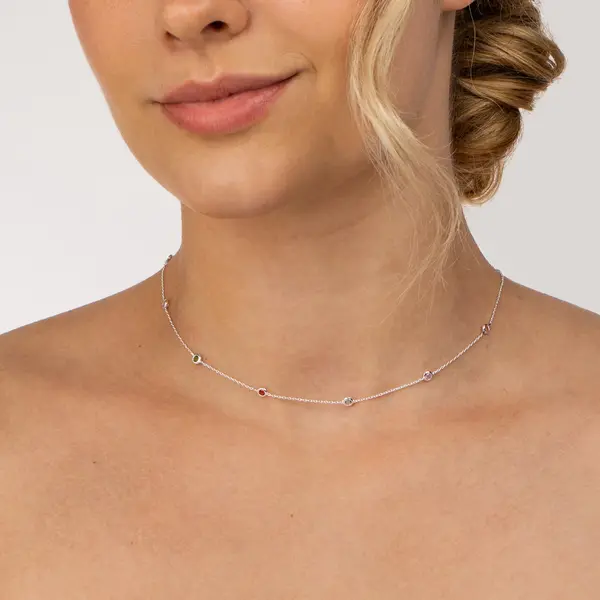 Gargantilha Choker Prata Leve Zircônias Coloridas