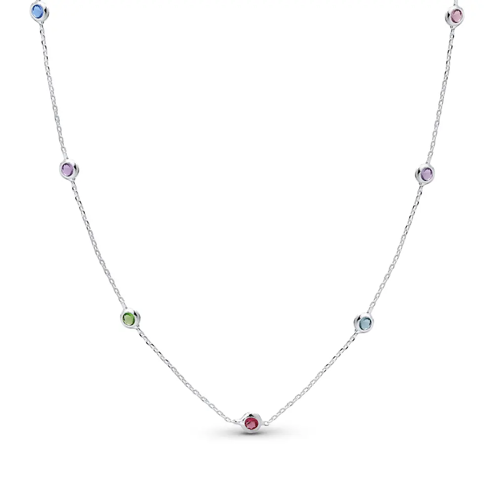 Gargantilha Choker Prata Leve Zircônias Coloridas