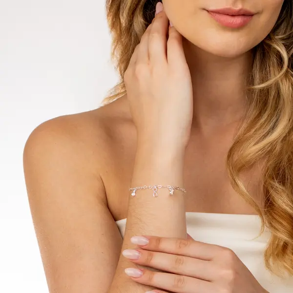 Pulseira Prata Leve Malha Coração