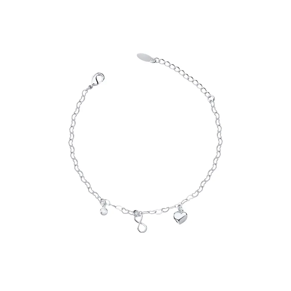 Pulseira Prata Leve Malha Coração