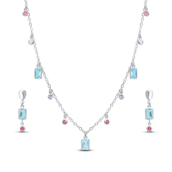 Conjunto Prata Leve Zircônias Coloridas