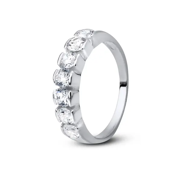 Anel Prata Meia Aliança Zircônias Redondas Grandes