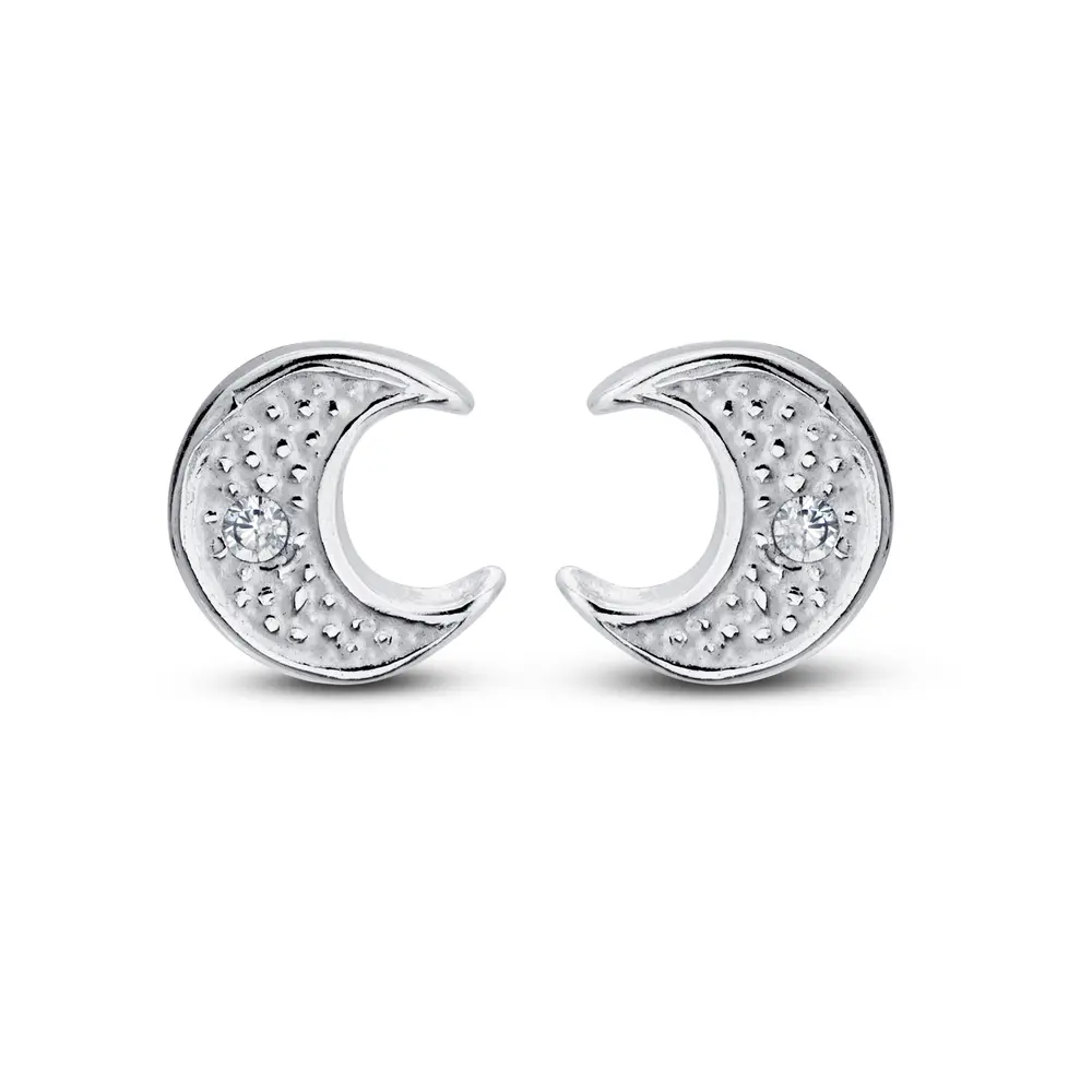 Brinco Prata Lua com Zircônia