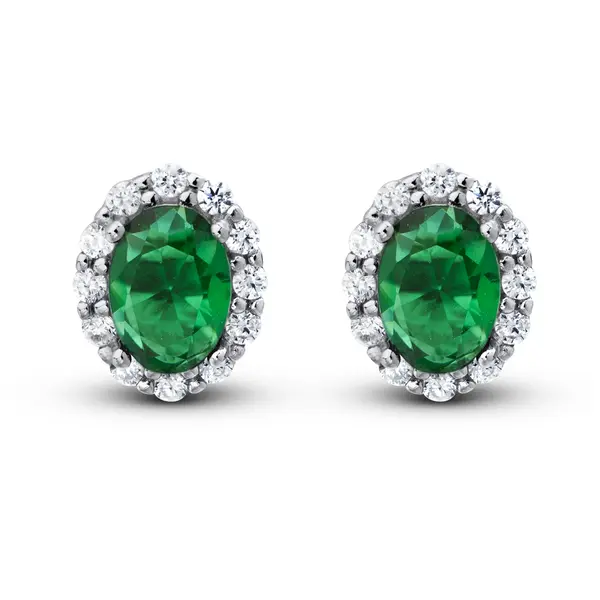 Brinco Prata Rodinada Clássico Zircônia Oval Verde