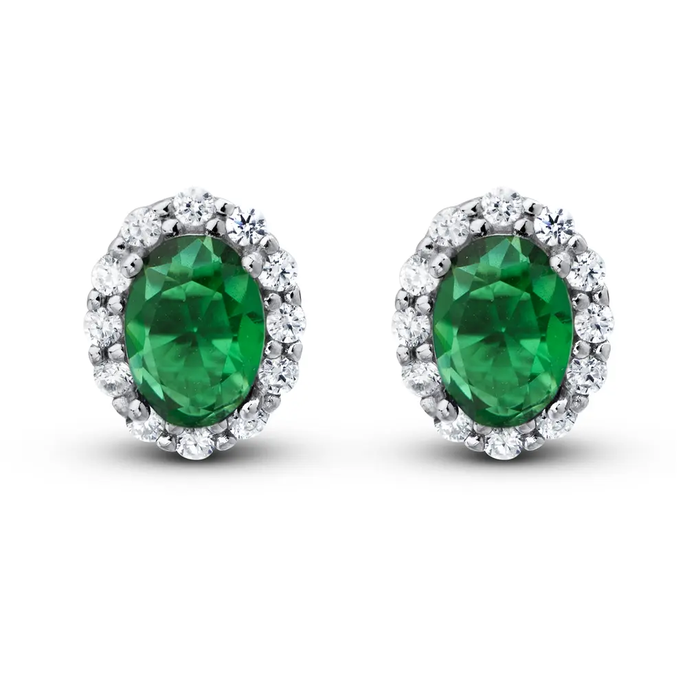 Brinco Prata Rodinada Clássico Zircônia Oval Verde