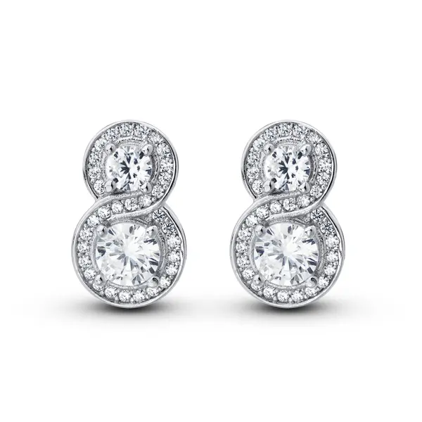 Brinco Prata Rodinada Clássico Duplo Cravejado