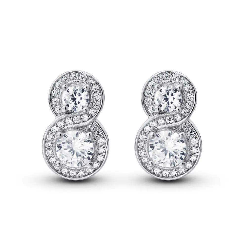 Brinco Prata Rodinada Clássico Duplo Cravejado