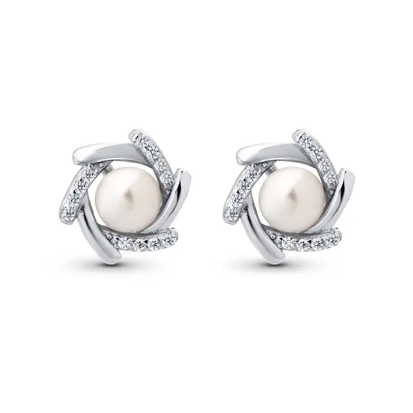 Brinco Prata Rodinada Redondo Pérola e Zircônias