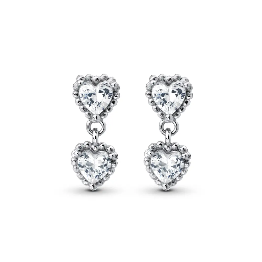 Brinco Prata Rodinada Dois Corações com Zircônia P