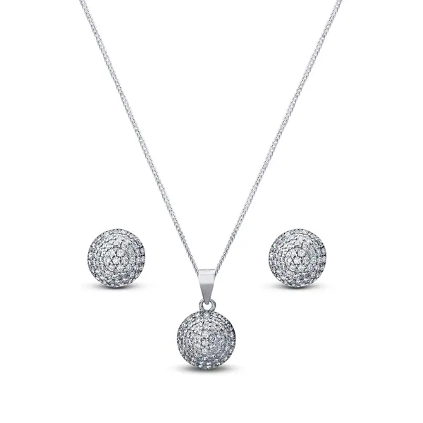 Conjunto Prata Rodinada Redondo Cravejado