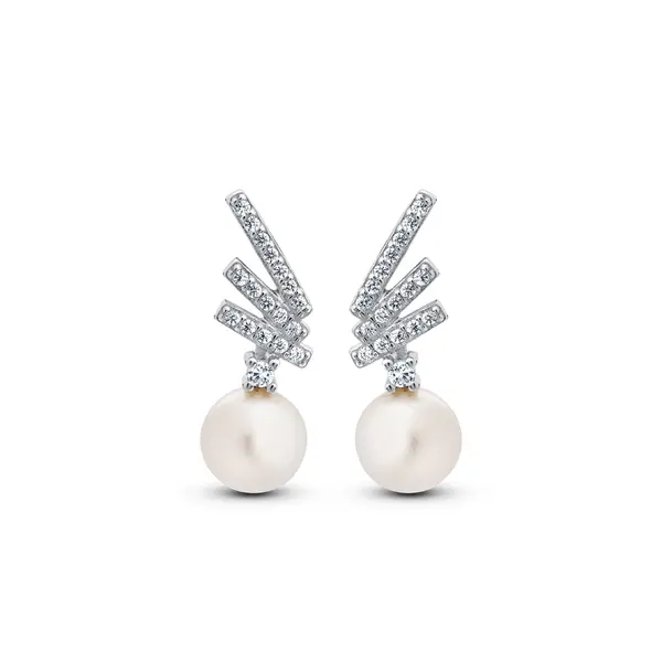 Brinco Prata Rodinada com Zircônias e Pérola