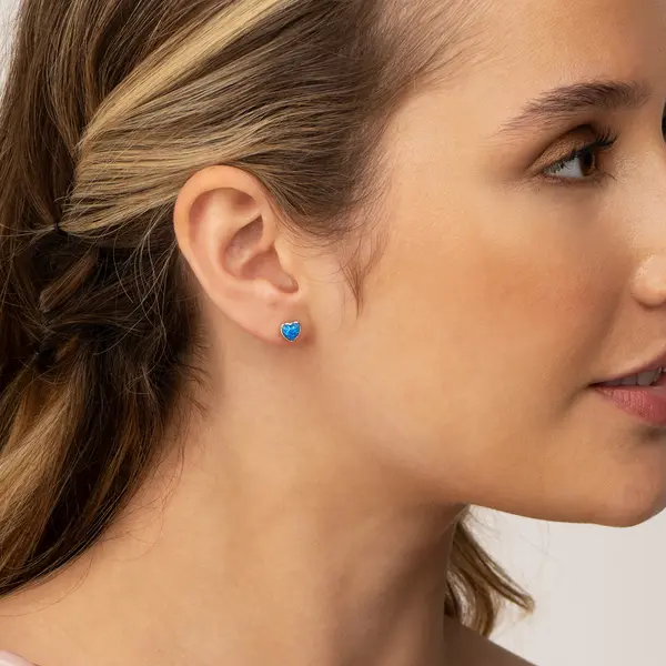 Brinco Prata Rodinada Coração Azul