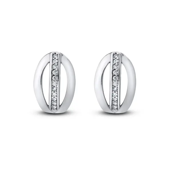 Brinco Prata Rodinada Meia Argola com Zircônias