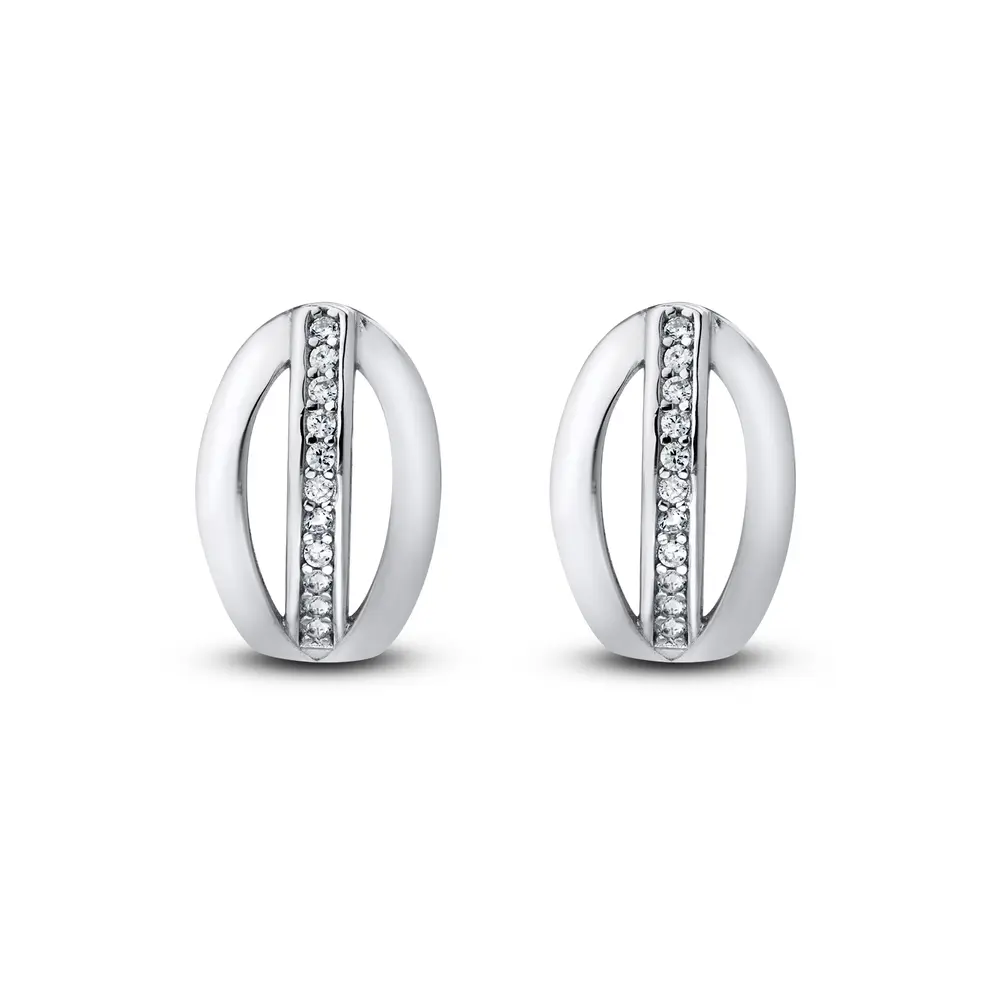 Brinco Prata Rodinada Meia Argola com Zircônias