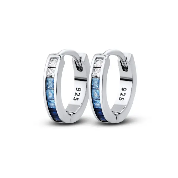 Brinco Prata Rodinada Argola Click com Zircônias Azuis