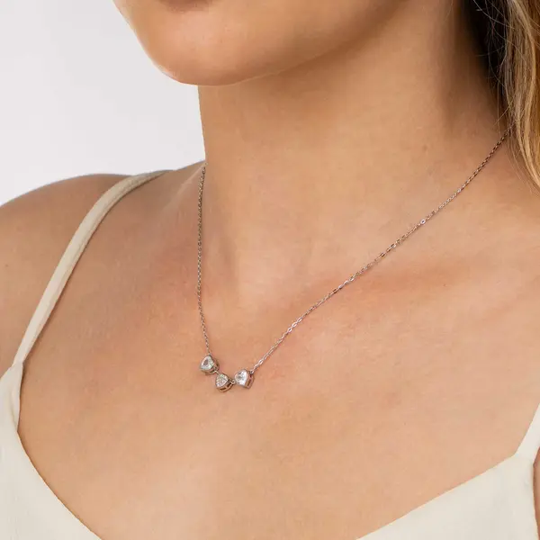 Gargantilha Prata Rodinada Três Corações em Zircônias