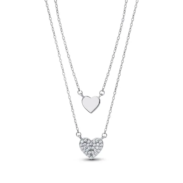 Gargantilha Prata Rodinada Dupla Corações