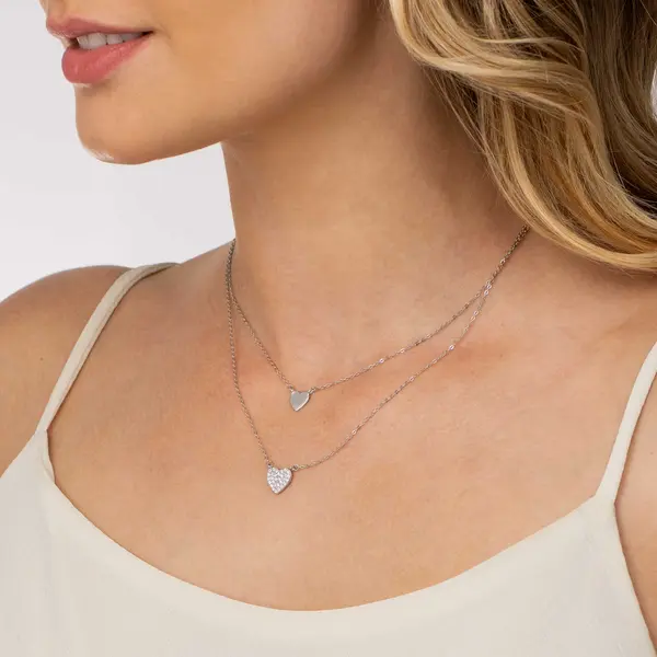 Gargantilha Prata Rodinada Dupla Corações