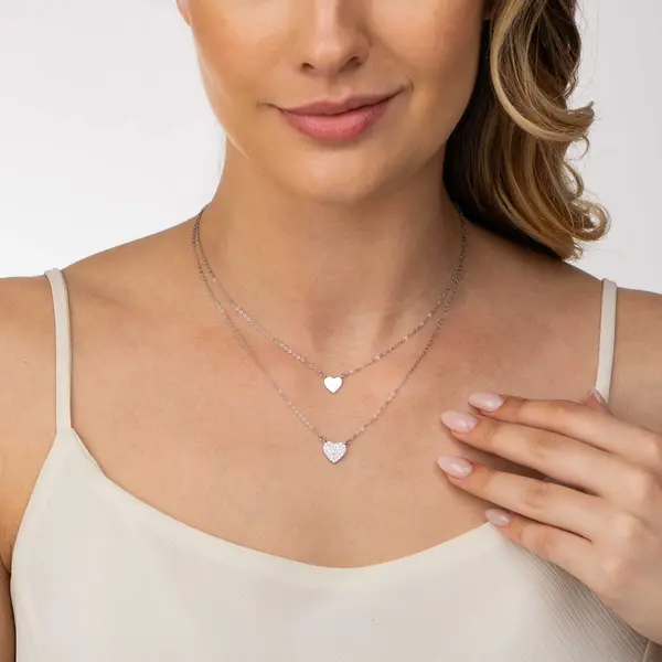 Gargantilha Prata Rodinada Dupla Corações