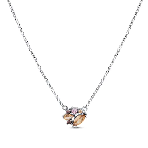 Gargantilha Prata Rodinada Zircônias Rosas e Laranjas