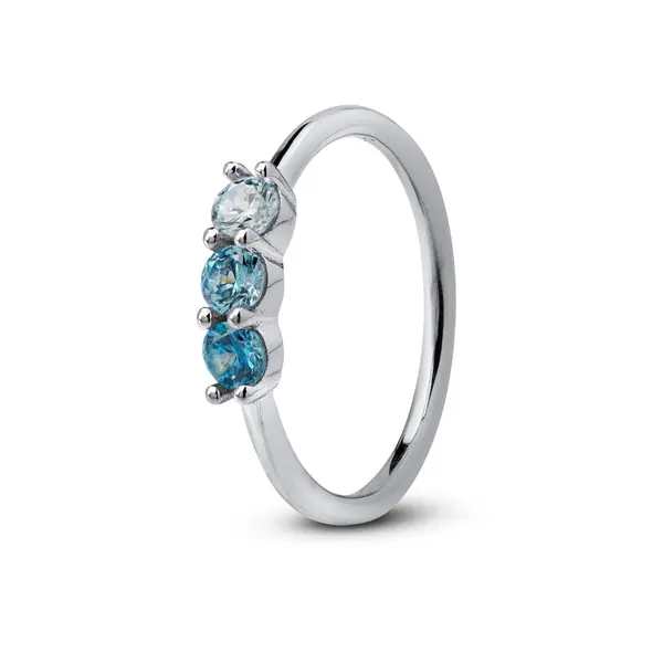 Anel Prata Rodinada Três Zircônias Azuis