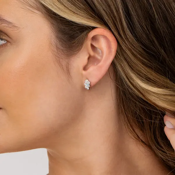 Brinco Prata Rodinada Duas Zircônias Furta Cor Branca