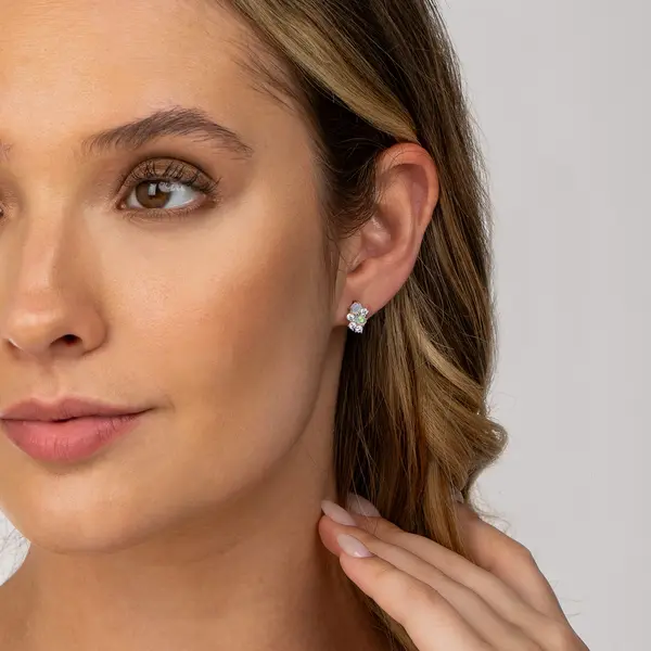 Brinco Prata Rodinada Duas Zircônias Furta Cor Branca