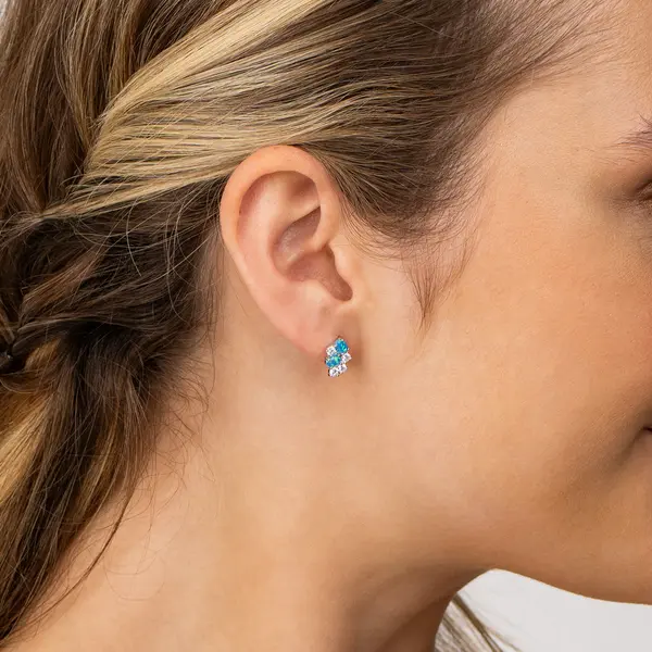 Brinco Prata Rodinada Duas Zircônias Furta Cor Azuis