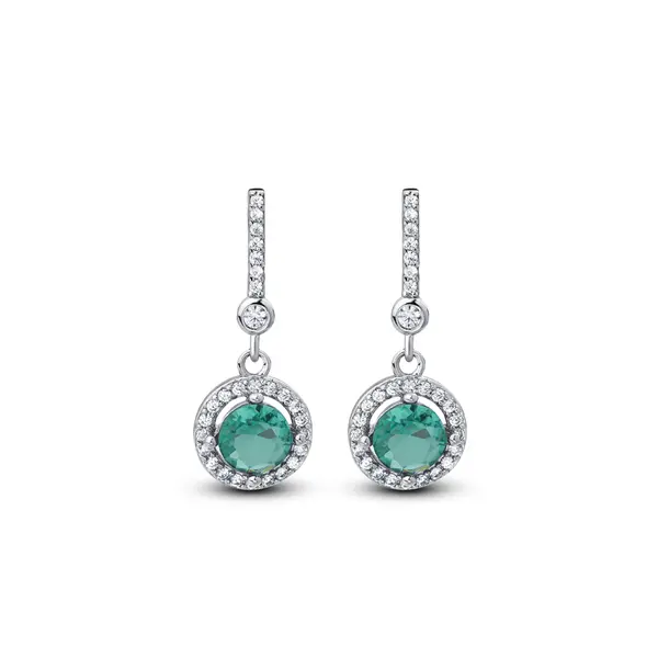 Brinco Prata Rodinada Pendente Zircônia Redonda Verde